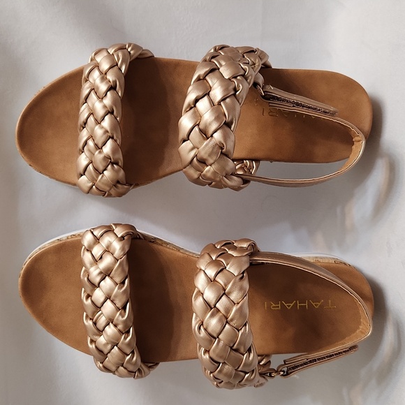 Tahari Gold Open Toe Rope Velcro Closure Cork Heel Summer sandals (girls size 3) - Picture 9 of 15